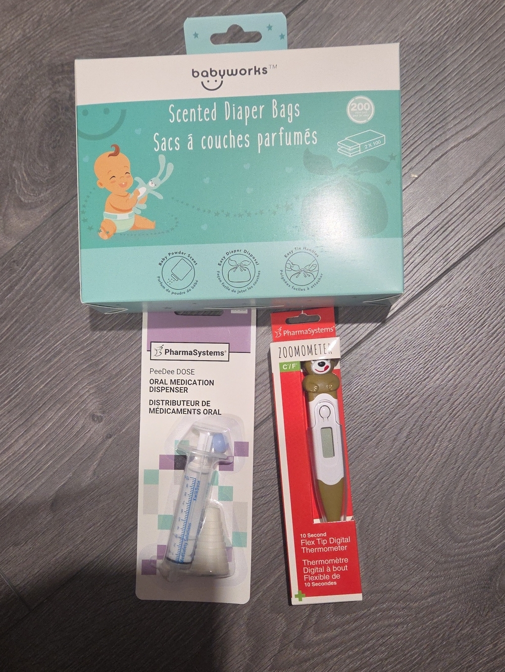 Scented Diaper Bags -dig Thermometer Oral Med Dispenser -3 Item Bundle New